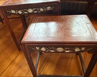 Set of Three Vintage Chinese Rosewood MotherofPearl Inlaid Nesting Tables third image