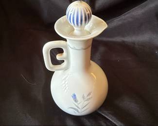 Porcelain Pitcher with Cornflower Floral Design and Striped Stopper, Made in Denmark