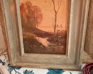 Vintage Landscape Painting with Ornate Frame