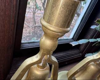 Pair of Antique English Victorian Brass Tavern Bell Candlesticks third image