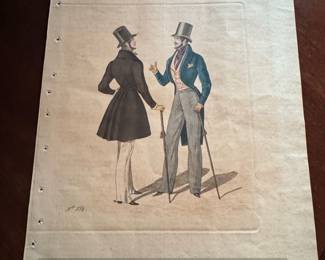 th Century Fashion Plate Two Gentlemen, Costumes Parisiens