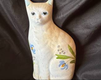 N. S. Gustin Co. HandPainted Ceramic Cat Figurine with Floral Motif