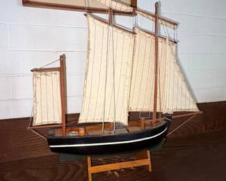 Vintage Wooden Schooner Model Sailboat