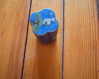 Vintage Chinese Cloisonn Enamel Trinket Box with Cranes