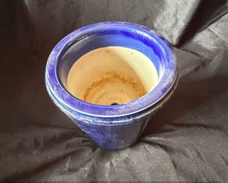 Cobalt Blue Ceramic Tapered Planter Pot with Ribbed Rim second image