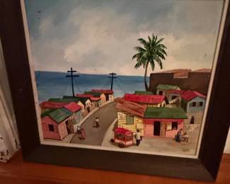 Haitian Folk Art Village Scene Painting