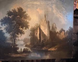 th Century Romantic Landscape Painting of a Castle Ruin by Thomas Cole attributed