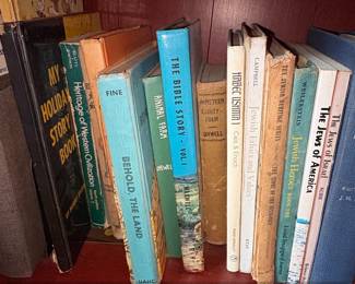 Vintage Red Arch Top Bookcase with Mixed Collection of Books third image