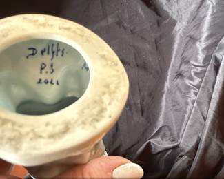 Delfts Blue Porcelain Figurine of a Man with Pipe and Lute fourth image