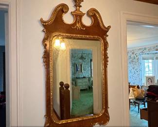 George II Style Parcel Gilt and Burl Walnut Wall Mirror
