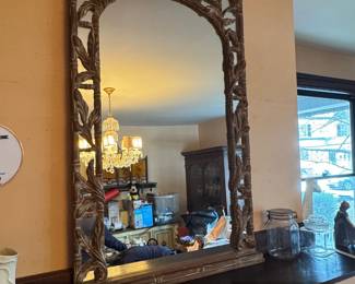 Antique Italian Baroquestyle Parcelgilt, Handcarved Wall Mirror