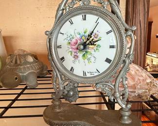Brighton Pewter Floral Mantel Clock