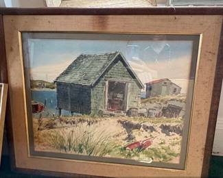 Watercolor Painting of Coastal Scene with Shed by John R. Miller