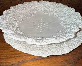 White Ceramic Grape and Leaf Serving Dish