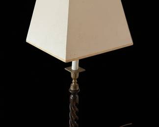 Vintage Oak Barley Twist Table Lamp with Cream Square Shade