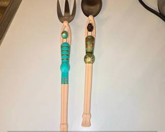 Artistic Salad Servers with Figurative Handles