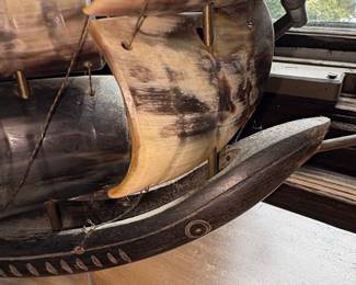 Vintage Horn Carved Sailing Ship Model third image