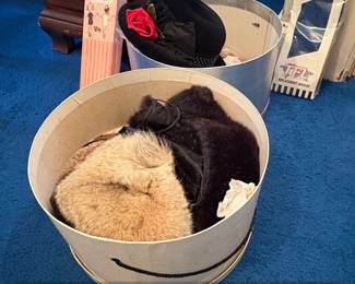 Vintage Bergdorf Goodman and I. Magnin Hat Boxes with Faux Fur Hats