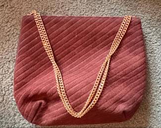 Vintage Burgundy Corduroy Shoulder Bag with Gold Tone Chain