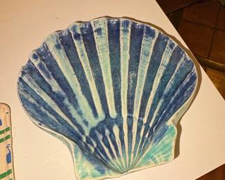 Blue and White Striped Scallop Shell Dish