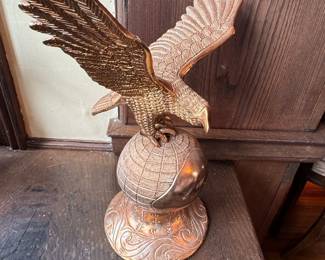 Vintage Brass Eagle on Globe Figurine