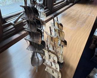 Vintage Horn Carved Sailing Ship Model fourth image