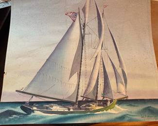 Watercolor Painting of a Schooner by Sandor Bernath