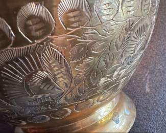 Vintage Indian Brass Embossed Floral Pedestal Bowl second image