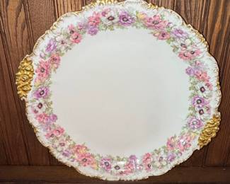 Vintage Jean Pouyat Limoges Porcelain Serving Platter with Floral Motif and Gilt Accents
