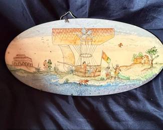 Vintage Oval Wall Plaques with Hot Air Balloon Scenes French Style Set of second image