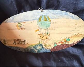 Vintage Oval Wall Plaques with Hot Air Balloon Scenes French Style Set of fourth image