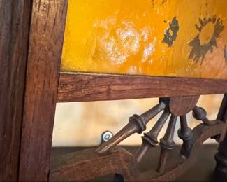 Victorian Style FourPanel Folding Screen with Amber Textured Glass and Fretwork third image