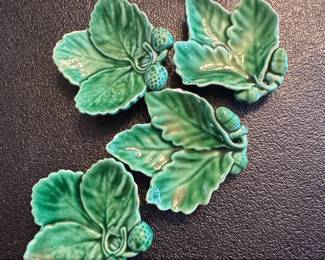 Set of Vintage Majolica Strawberry Leaf Dishes