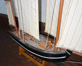 Vintage Wooden Schooner Model Sailboat second image