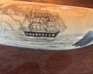 Vintage Nantucket Lightship Basket Purse with Carved Ship and Whale Detail third image