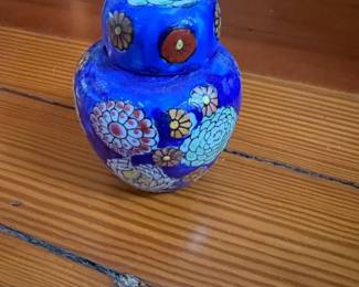 Blue Cloisonn Ginger Jar with Floral Motif