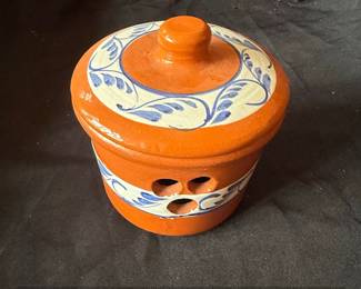 HandPainted Terracotta Garlic Roaster with Lid