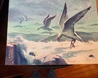 Watercolor Paintings of Schooners and Seagulls by Sndor Bernth third image