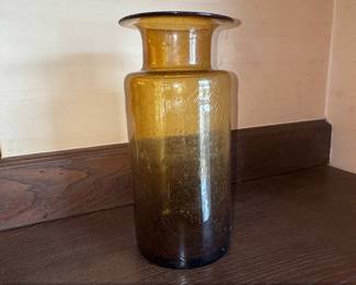 Erik Hglund Amber Glass Vase with Bubble Inclusions