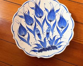 HandPainted Iznik Style Ceramic Plate with Tulip Design