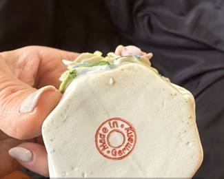 Vintage Porcelain Basket Vase with Applied Flowers, Made in Germany, Elfinware style second image