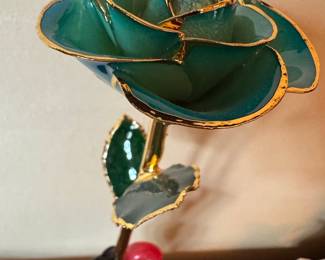 Glass Rose with Black and Red Accent Vase second image