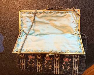 Antique Floral Beaded Reticule with Butterfly Motif second image