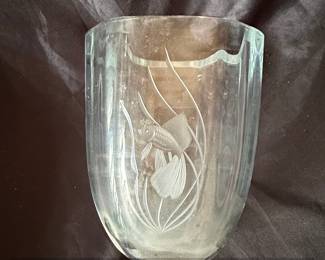 Strmbergshyttan Etched Glass Vase with Fish Motif second image