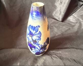 Blue Floral Ceramic Vase Boston Greenleaf Pottery second image