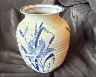 Blue and White Ceramic Vase with Floral and Bird Motif third image