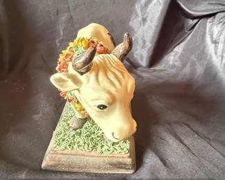 Capodimonte Ceramic Bull Figurine with Floral Garland Costa second image