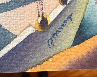 Watercolor Painting of a Sailboat in Harbor by Sandor Bernath second image