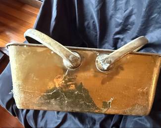 Antique Brass Fireplace Log Holder Basket with Handles fourth image