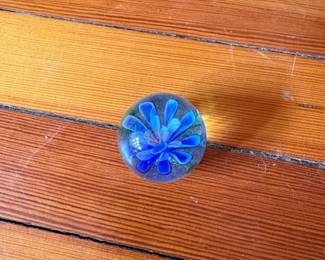 Glass Paperweight with Blue Flower Implosion